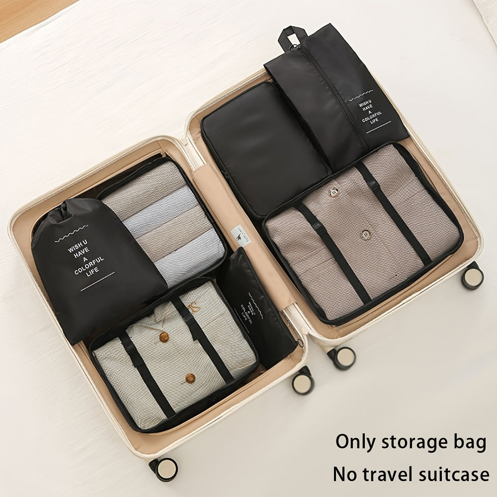 Seven-Piece Set Large Capacity Waterproof Travel Organizer Bag for Clothes, Pants, Shoes, and Socks