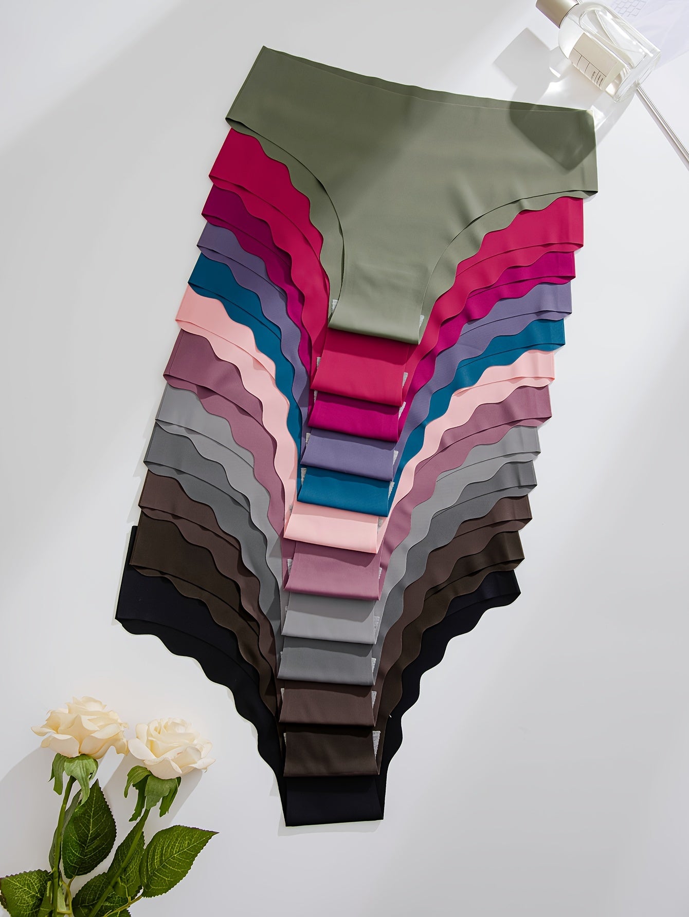 12pcs Solid Seamless Scallop Trim Briefs, Simple Comfy Breathable Stretchy Intimates Panties, Women's Lingerie & Underwear