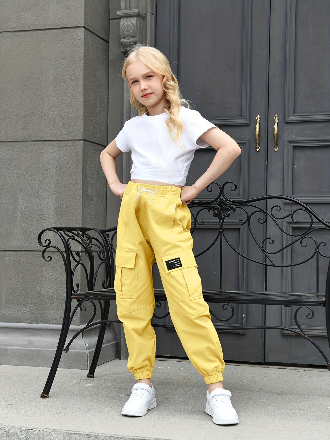 BINPAW Girls Casual Cargo Jogger Pants High Waisted Cargo Pants Outdoor Pants With Pockets