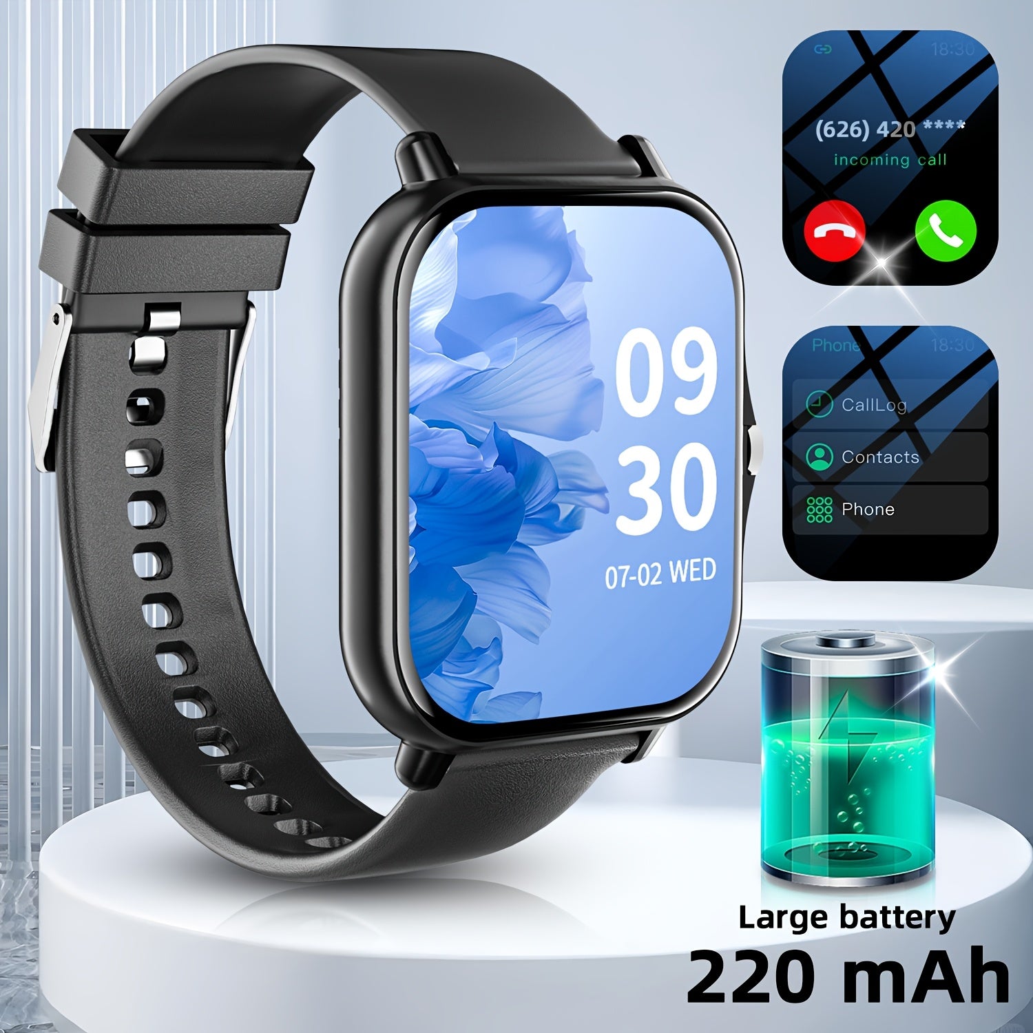 New Smart Watch 1.83-inch Wireless Calling/Receiving Multiple Sports Modes Sedentary Reminder Weather Forecast Message Notifications Lifting Screen Call/Dial Function USB Charging Alarm Clock Reminder Multi-sport Mode Suitabl