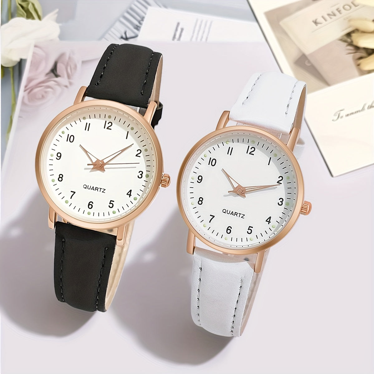 [Round Luminous Quartz Watch For Women] Cute Round Pointer Quartz Watch Luminous Analog Matte Color PU Wrist Watch For Women Daily Use
