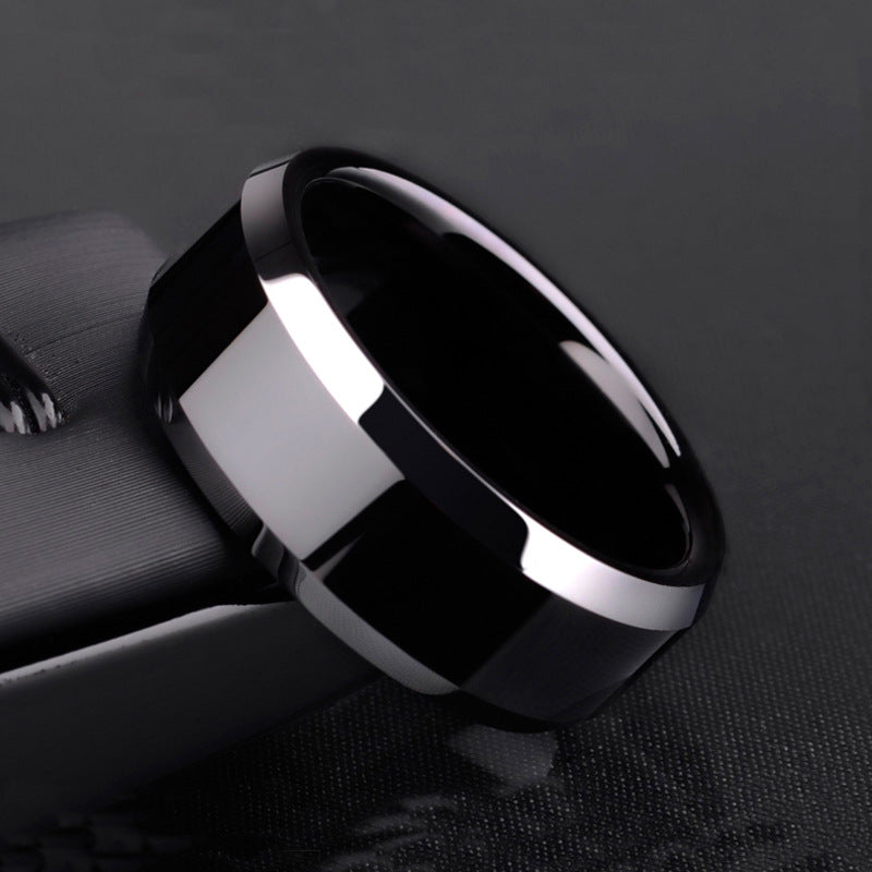 8mm Black High Polished Trendy Men's Stainless Ring Size 7-13