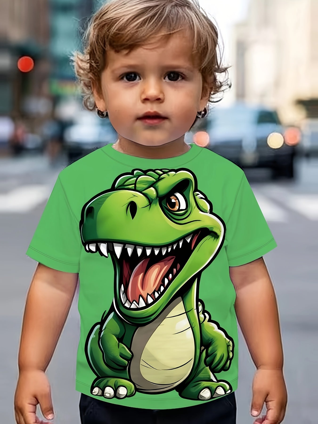 Adorable Dinosaur-Themed Design on a Boys' Short-Sleeve T-Shirt with a Round Neck, Suitable for Sports And Casual Outings, Made from Slightly Stretchy Fabric That Is Comfortable And Breathable, Featuring a Stylish Look That P