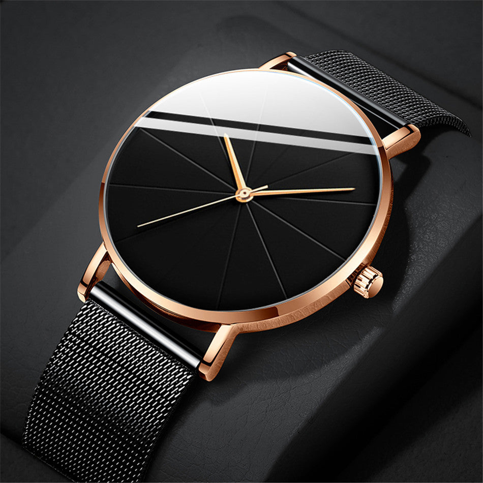 Casual Round Pointer Quartz Watch Large Geo Dial Analog Mesh Strap Wristwatch For Women Men