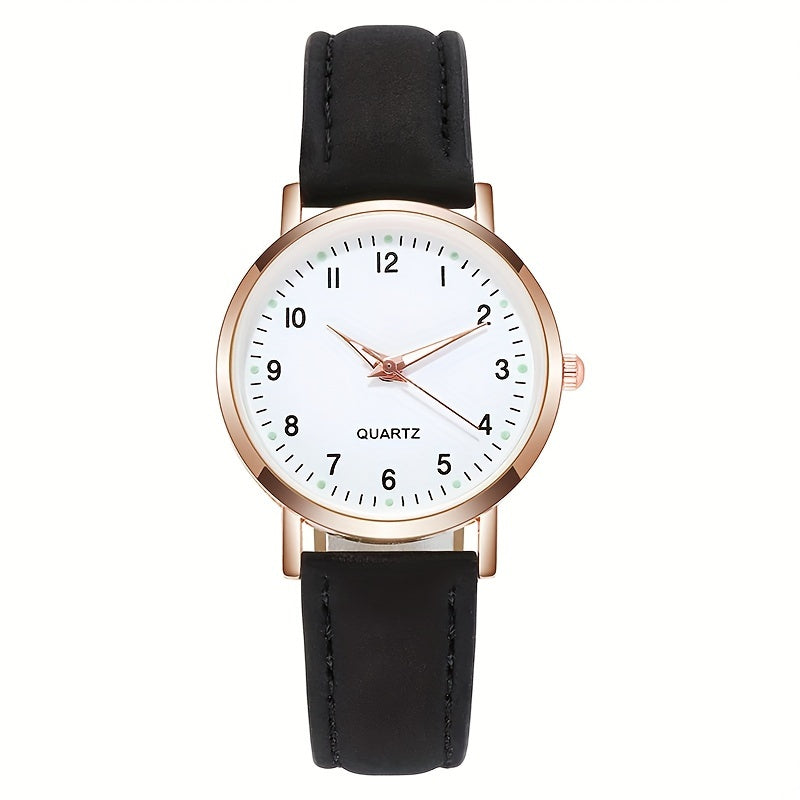 [Round Luminous Quartz Watch For Women] Cute Round Pointer Quartz Watch Luminous Analog Matte Color PU Wrist Watch For Women Daily Use