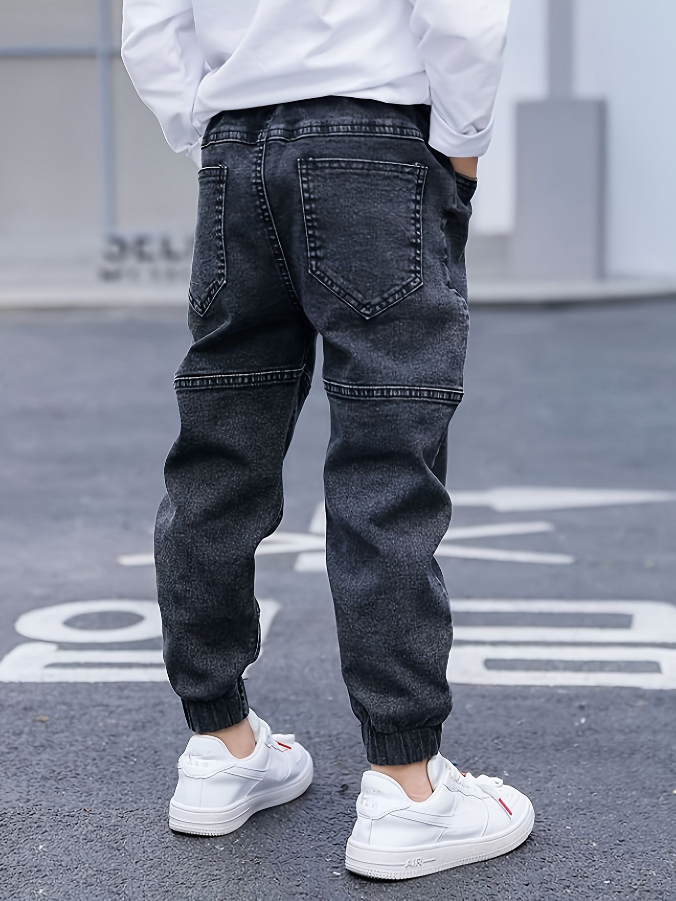 Kid's Casual Letter Patched Jeans, Versatile Denim Pants, Boy's Clothes For All Seasons