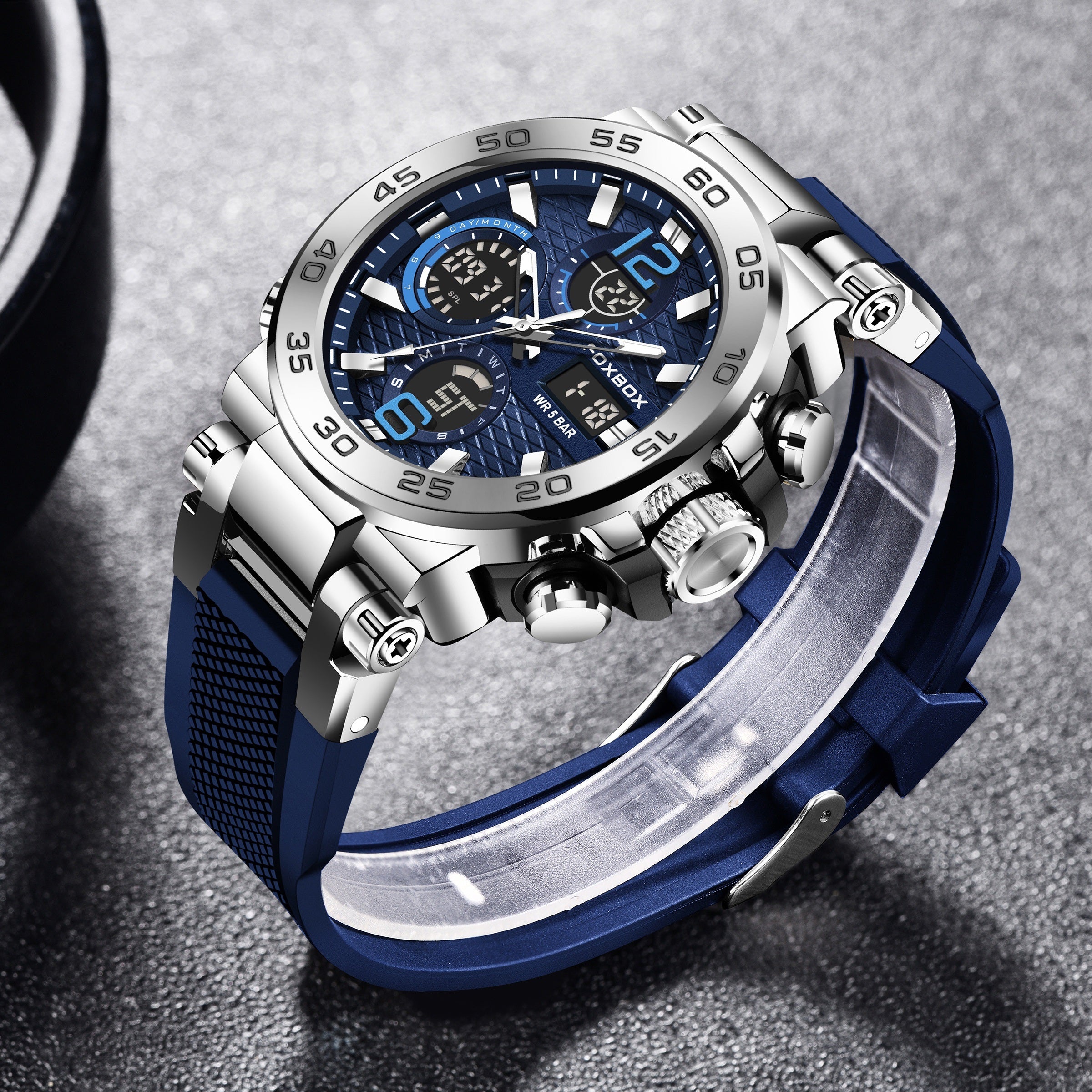 Men's Waterproof Sports Watch with Dual Display, Alarm, Chronograph & Luminous Hands - Blue Mesh Strap, IP68 Rating, Ideal for Outdoor Activities & Gifts, Waterproof Watch