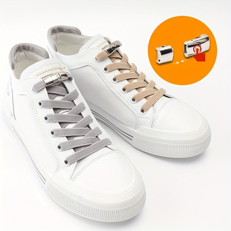 1pair Women's Polyester Laces Sneaker Accessories, White No Laces With Buckles