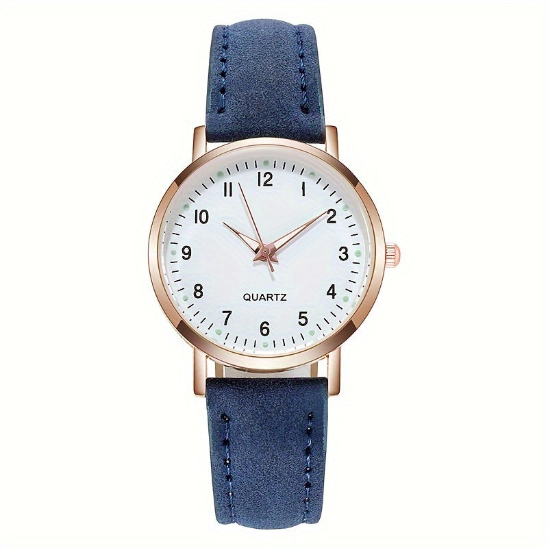 [Round Luminous Quartz Watch For Women] Cute Round Pointer Quartz Watch Luminous Analog Matte Color PU Wrist Watch For Women Daily Use