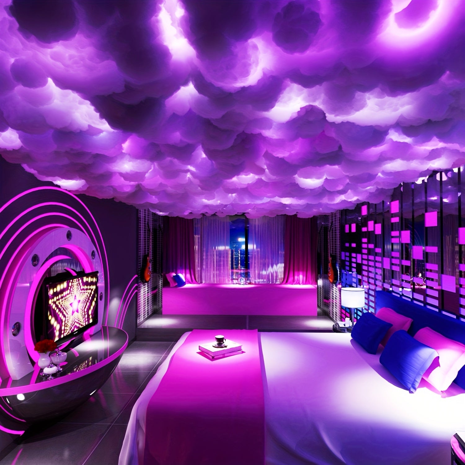 4.88meter Big Cloud Light: Music Sync Multicolor Changing Strip Light for Gaming Room or Bedroom - DIY Decorations, USB Power, Remote Control, and Adjustable Height, perfect for Christmas gifts, holiday office, bedroom, hotel