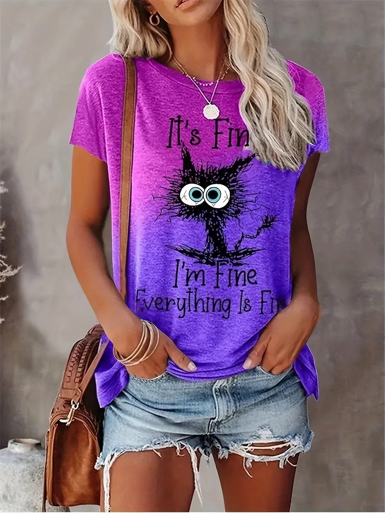 Letter Print Crew Neck T-Shirt, Casual Short Sleeve T-Shirt For Spring & Summer, Women's Clothing