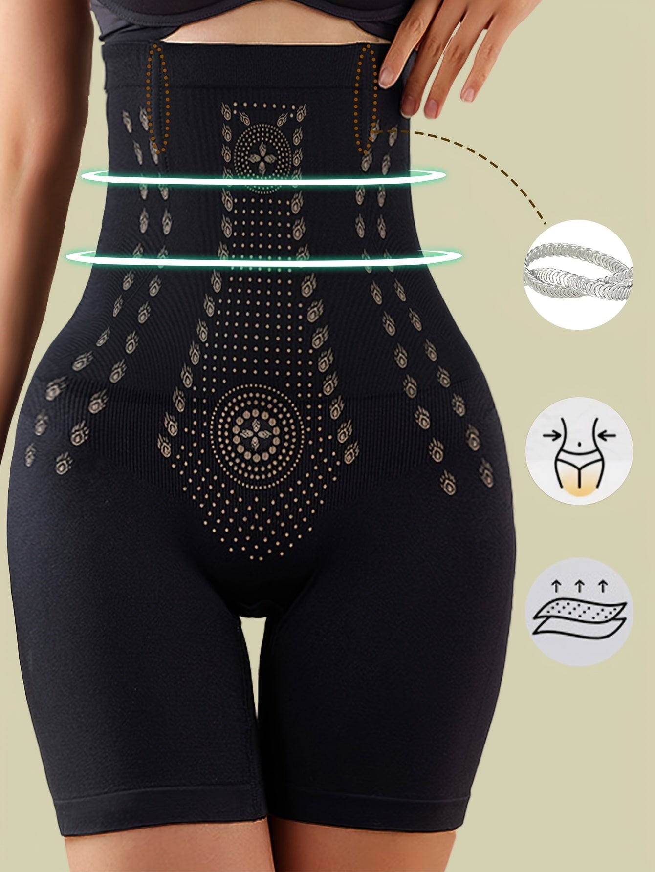 1pc High Waist Tummy Control Panties - Elegant Seamless Waist Trainer with Butt Lifter, Sheath Briefs for Women, Flat Belly & Hip Support, Black with Golden Accents, Tummy Control Shapewear, Sleek Design, Comfortable Fit