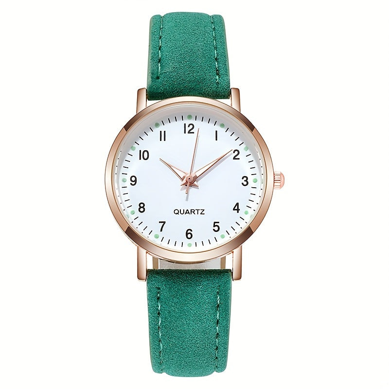 [Round Luminous Quartz Watch For Women] Cute Round Pointer Quartz Watch Luminous Analog Matte Color PU Wrist Watch For Women Daily Use
