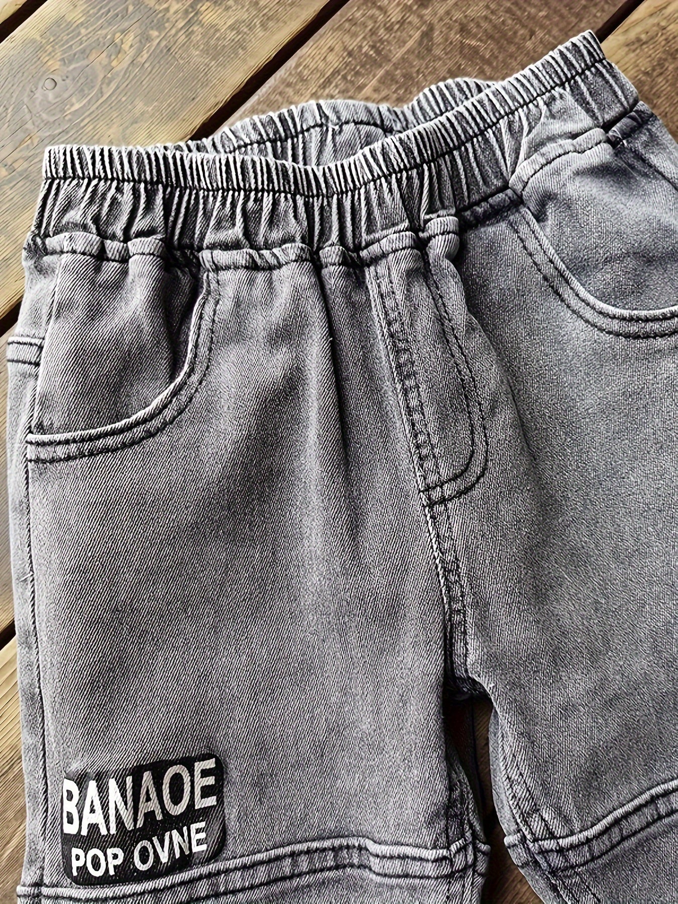 Kid's Casual Letter Patched Jeans, Versatile Denim Pants, Boy's Clothes For All Seasons