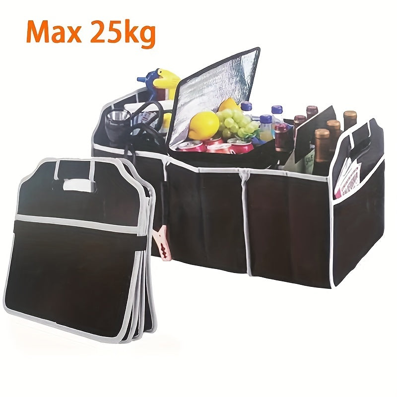 1pc Universal Car Trunk Organizer, Portable Foldable Waterproof Auto Storage Bag With 3 Compartments, For SUV, Truck, Van, Sedan Christmas Gift