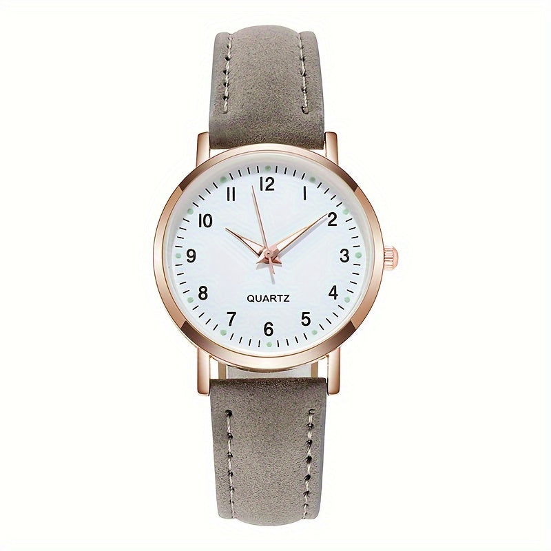 [Round Luminous Quartz Watch For Women] Cute Round Pointer Quartz Watch Luminous Analog Matte Color PU Wrist Watch For Women Daily Use