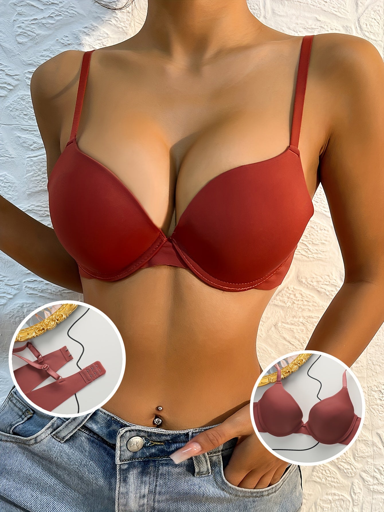 Simple Solid T-Shirt Bra, Comfy & Breathable Push Up Bra, Women's Lingerie & Underwear