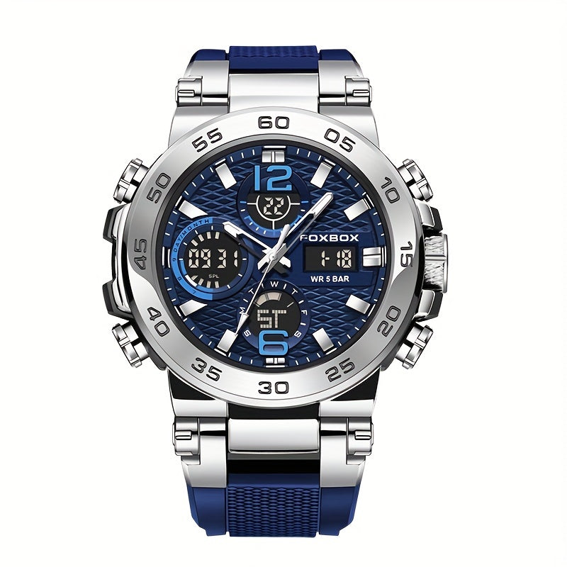 Men's Waterproof Sports Watch with Dual Display, Alarm, Chronograph & Luminous Hands - Blue Mesh Strap, IP68 Rating, Ideal for Outdoor Activities & Gifts, Waterproof Watch