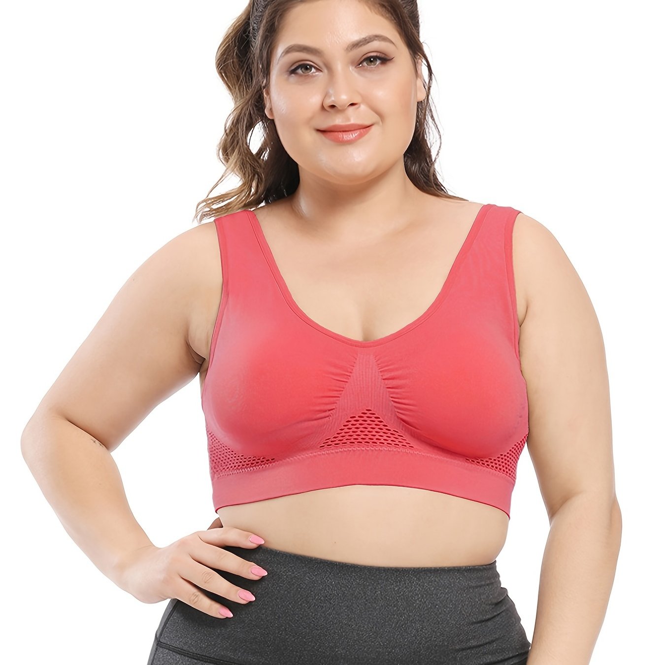 [Customizable Fit] Plus Size Seamless Sports Bra for Women - Breathable & Supportive Push-Up Vest with Removable Pads, Stretchy Nylon/Spandex Blend, Mesh Detail - Sizes 5XL, Deep Purple, Plus Size Bra