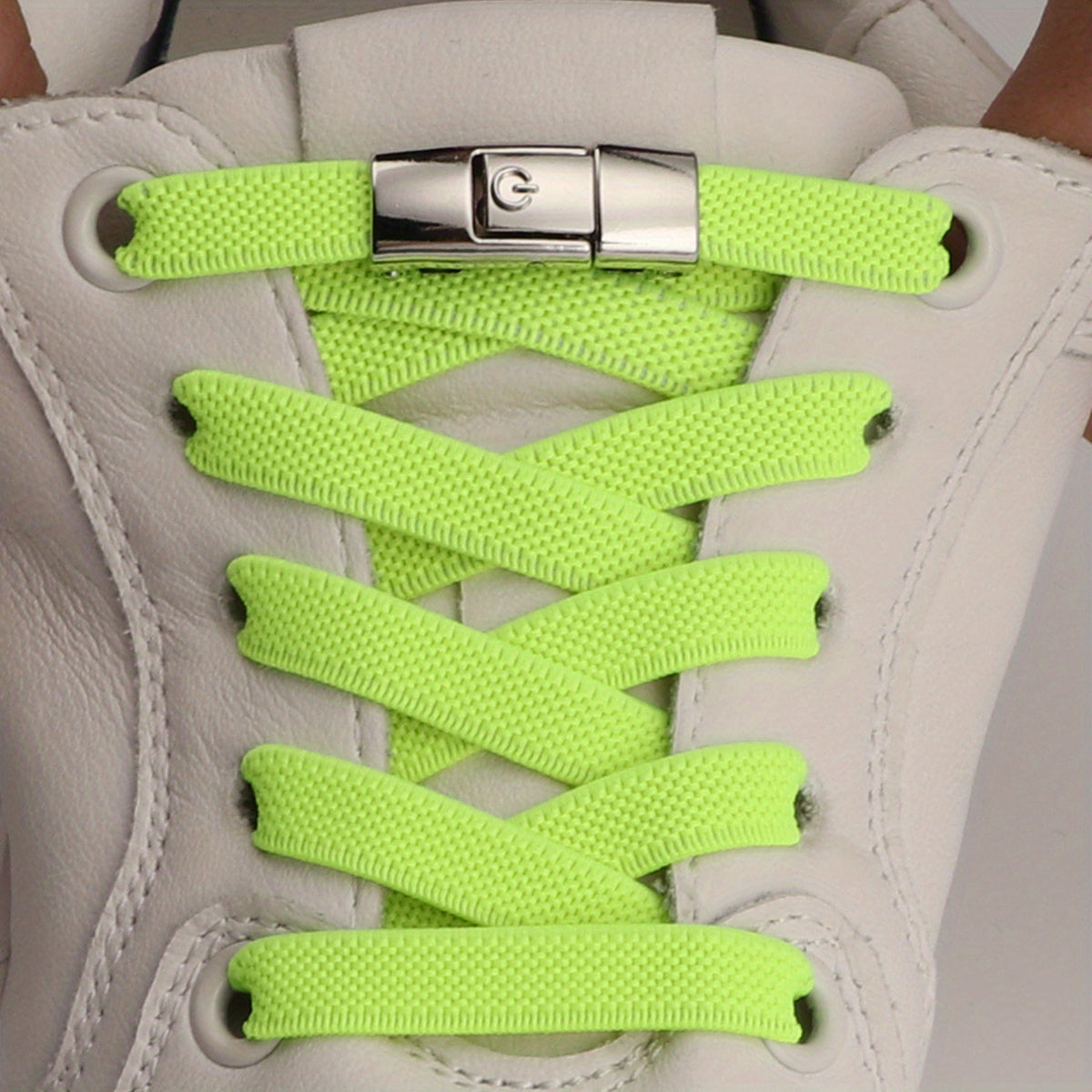 1pair Women's Polyester Laces Sneaker Accessories, White No Laces With Buckles