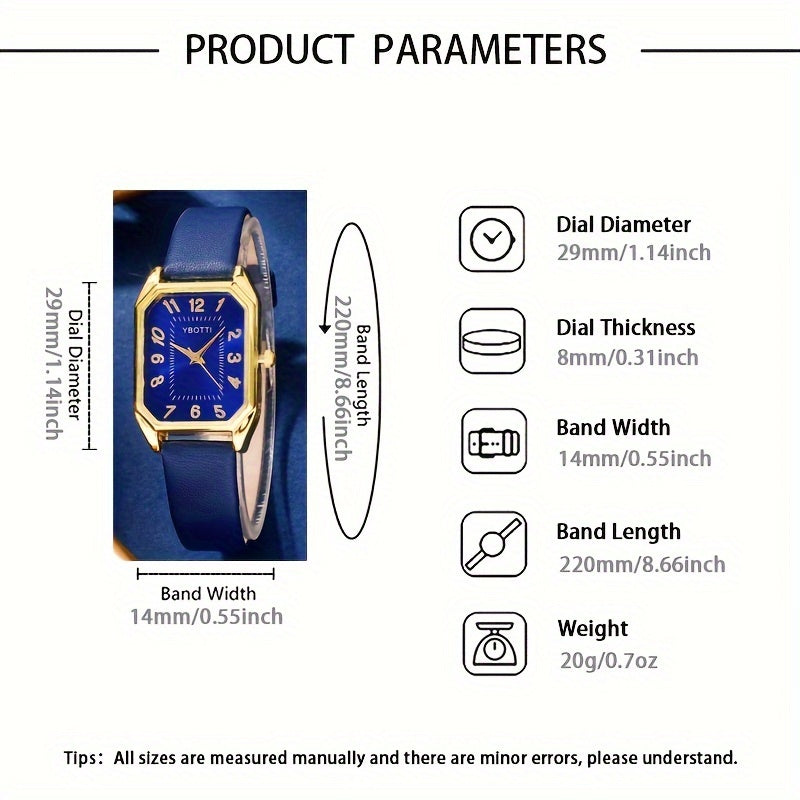 5PCS/6PCS Women's Watch Retro Rectangle Pointer Quartz Watch Analog PU Leather Wrist Watch & Jewelry Set, Gift For Mom Her