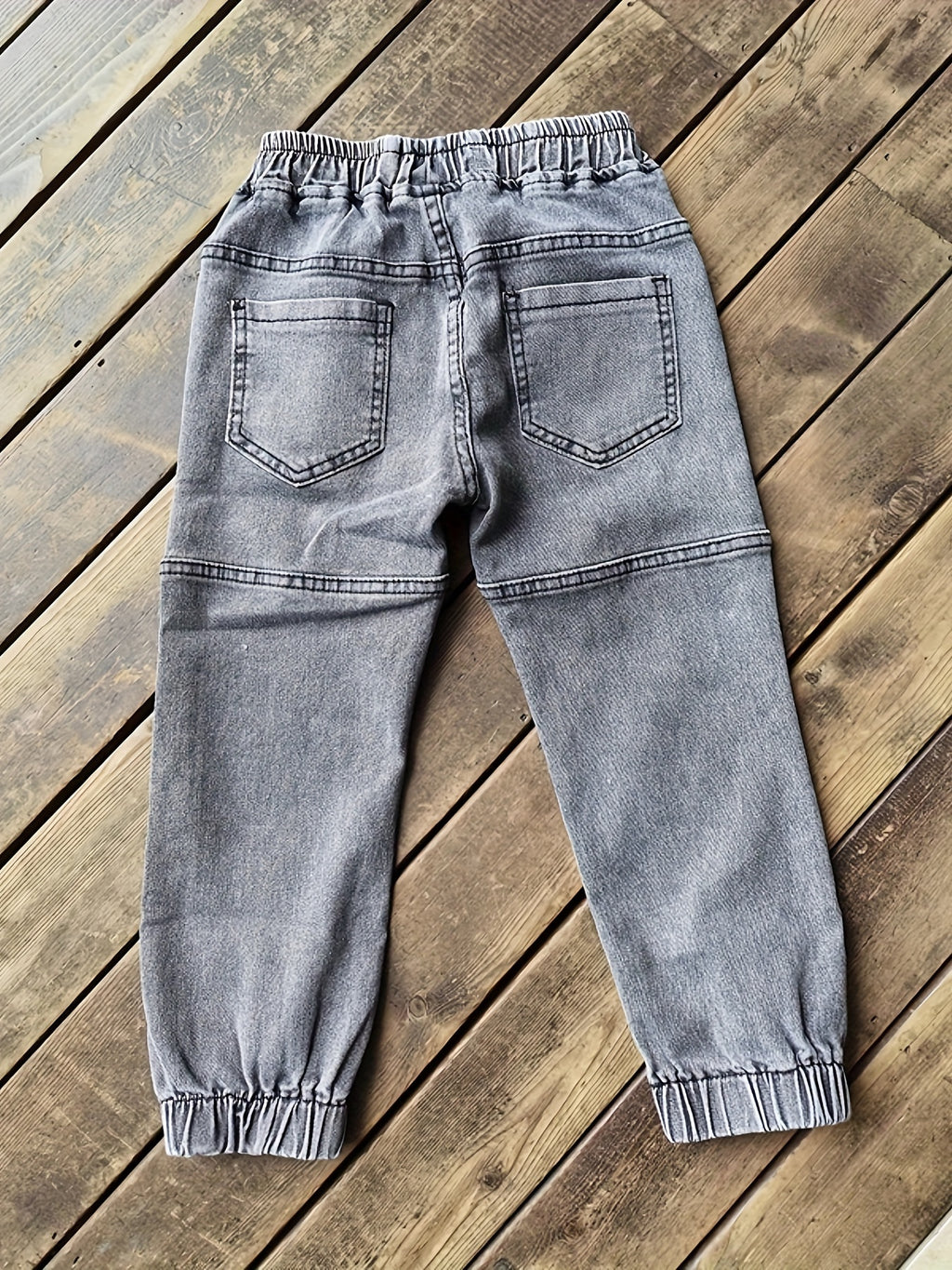 Kid's Casual Letter Patched Jeans, Versatile Denim Pants, Boy's Clothes For All Seasons