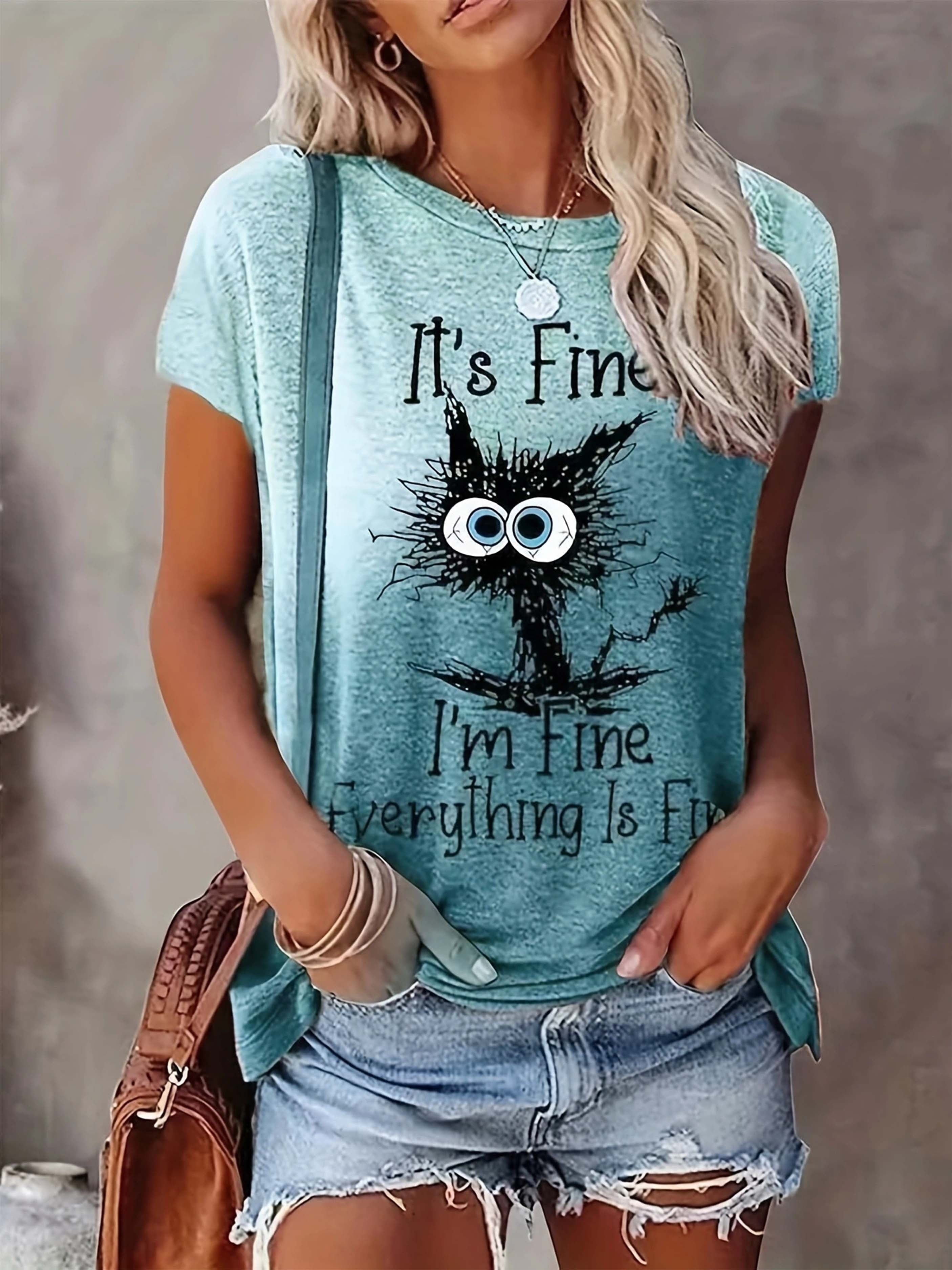 Letter Print Crew Neck T-Shirt, Casual Short Sleeve T-Shirt For Spring & Summer, Women's Clothing