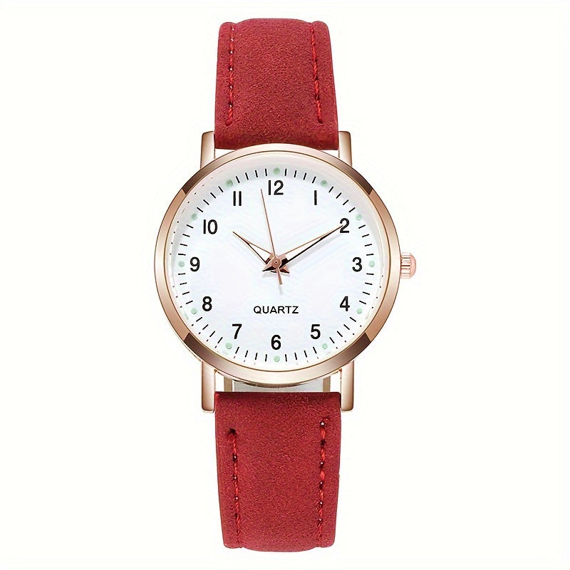[Round Luminous Quartz Watch For Women] Cute Round Pointer Quartz Watch Luminous Analog Matte Color PU Wrist Watch For Women Daily Use