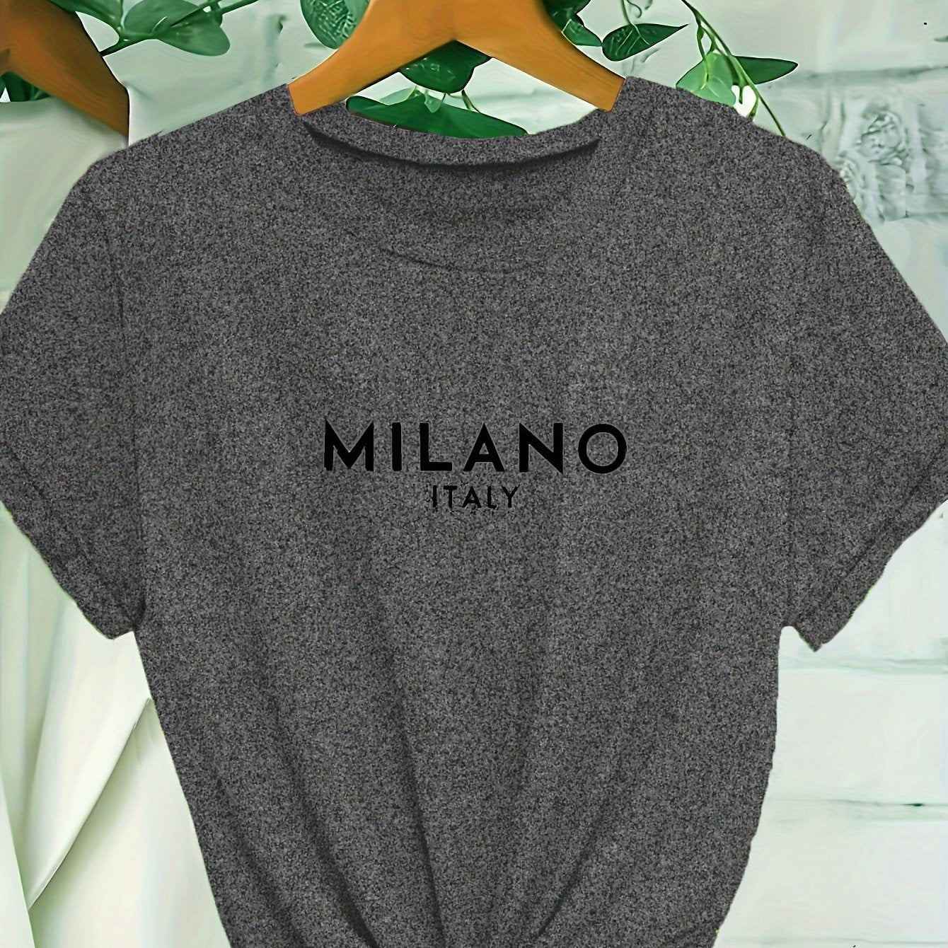 Milano Letter Print T-shirt, Casual Crew Neck Short Sleeve Top For Spring & Summer, Women's Clothing