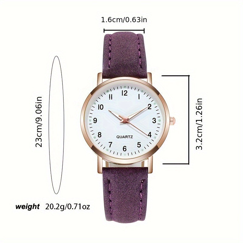 [Round Luminous Quartz Watch For Women] Cute Round Pointer Quartz Watch Luminous Analog Matte Color PU Wrist Watch For Women Daily Use