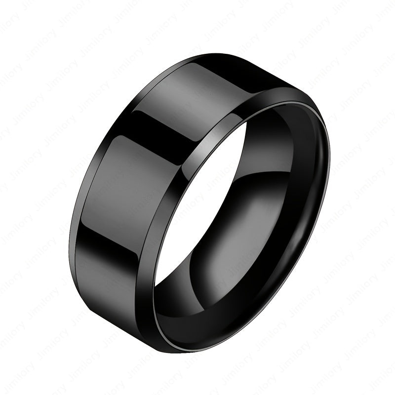 8mm Black High Polished Trendy Men's Stainless Ring Size 7-13