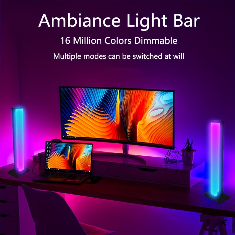 2pcs Smart LED Light Bars, RGB Night Light With Remote Control And APP Control, Music Sync Backlight For Gaming TV Bedroom Decoration, Desktop Lamp