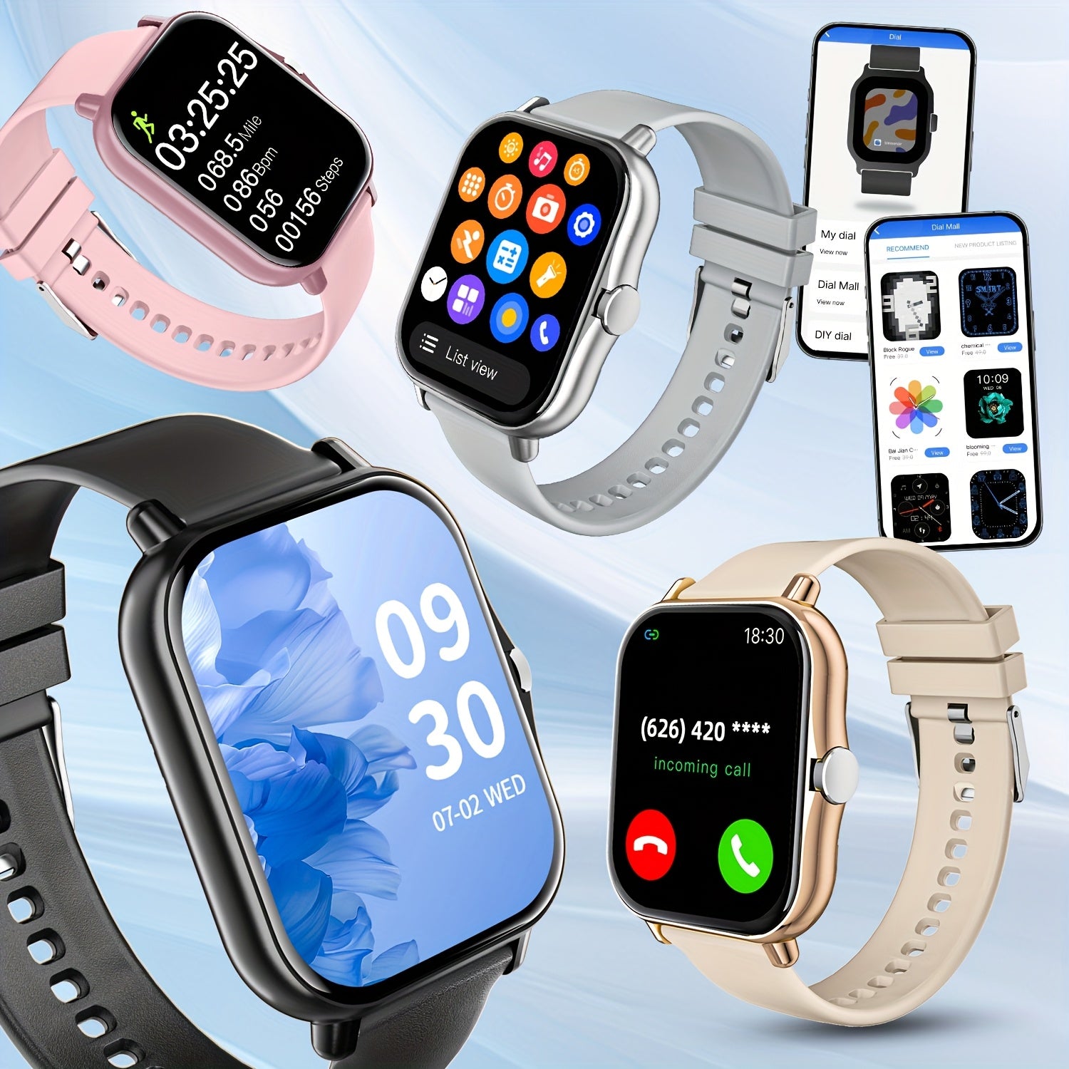 New Smart Watch 1.83-inch Wireless Calling/Receiving Multiple Sports Modes Sedentary Reminder Weather Forecast Message Notifications Lifting Screen Call/Dial Function USB Charging Alarm Clock Reminder Multi-sport Mode Suitabl