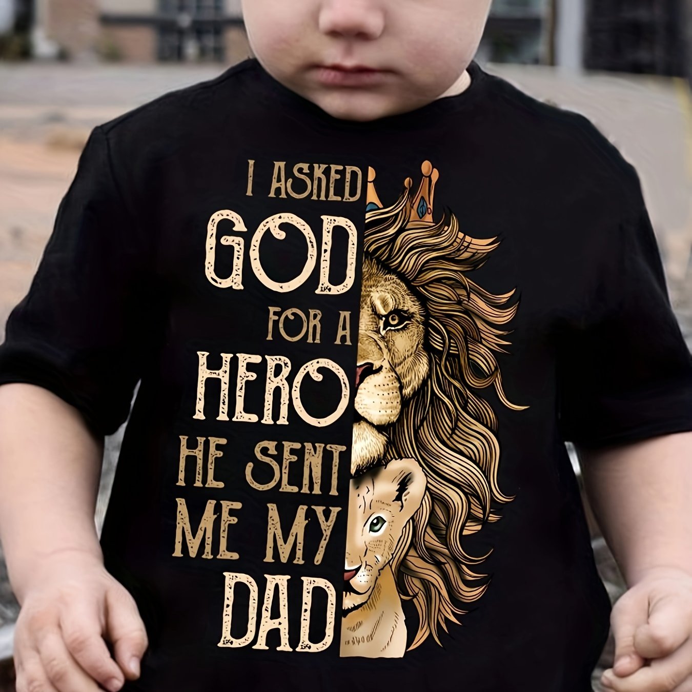 Boy's T-shirt, Lion And Letter Print Vibrant Short Sleeve Crew Neck Summer Tee Tops