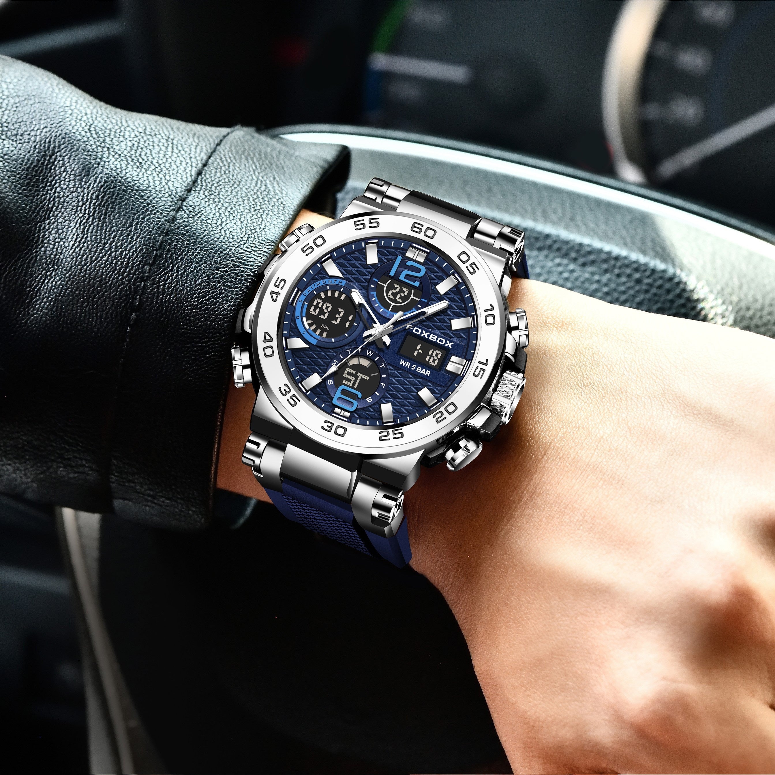 Men's Waterproof Sports Watch with Dual Display, Alarm, Chronograph & Luminous Hands - Blue Mesh Strap, IP68 Rating, Ideal for Outdoor Activities & Gifts, Waterproof Watch