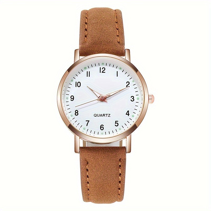 [Round Luminous Quartz Watch For Women] Cute Round Pointer Quartz Watch Luminous Analog Matte Color PU Wrist Watch For Women Daily Use