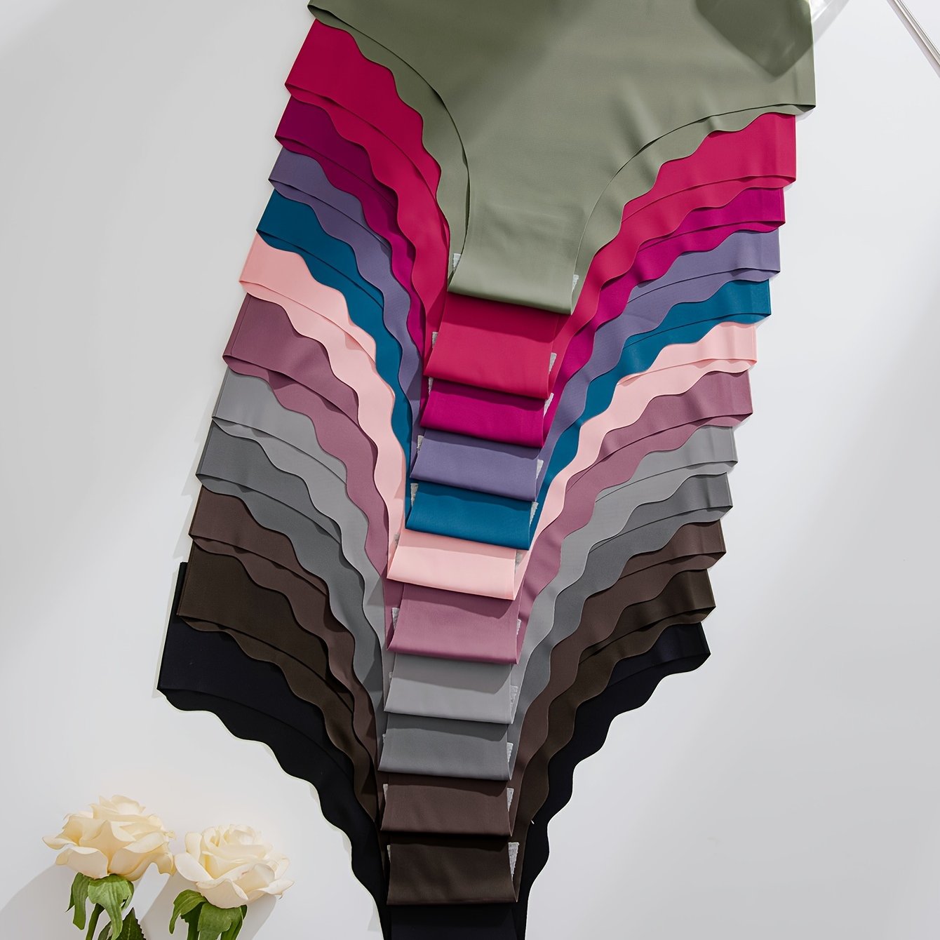 12pcs Solid Seamless Scallop Trim Briefs, Simple Comfy Breathable Stretchy Intimates Panties, Women's Lingerie & Underwear