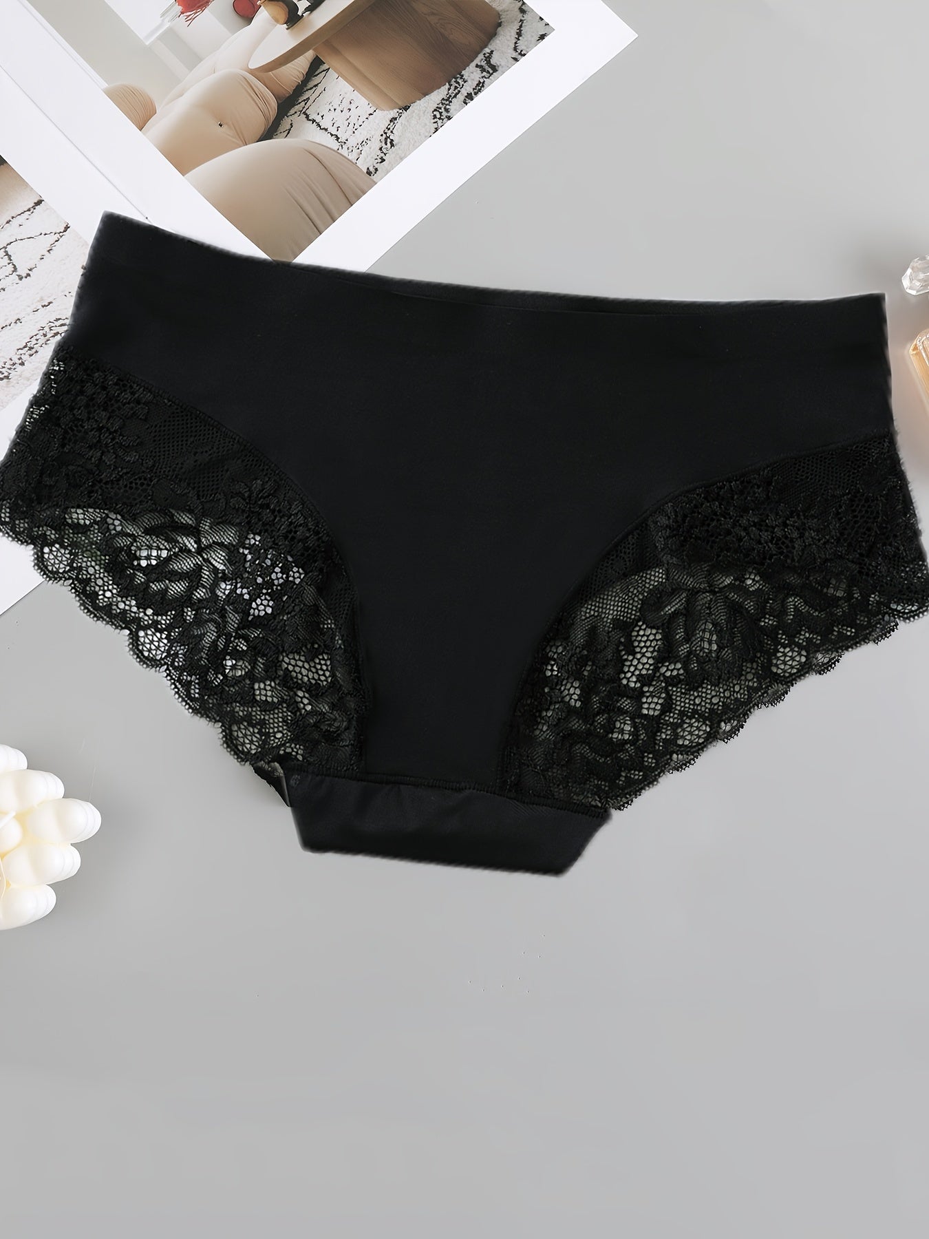 4pcs Satin Floral Lace Seamless Briefs, Simple & Comfy Breathable Stretchy Intimates Panties, Women's Lingerie & Underwear