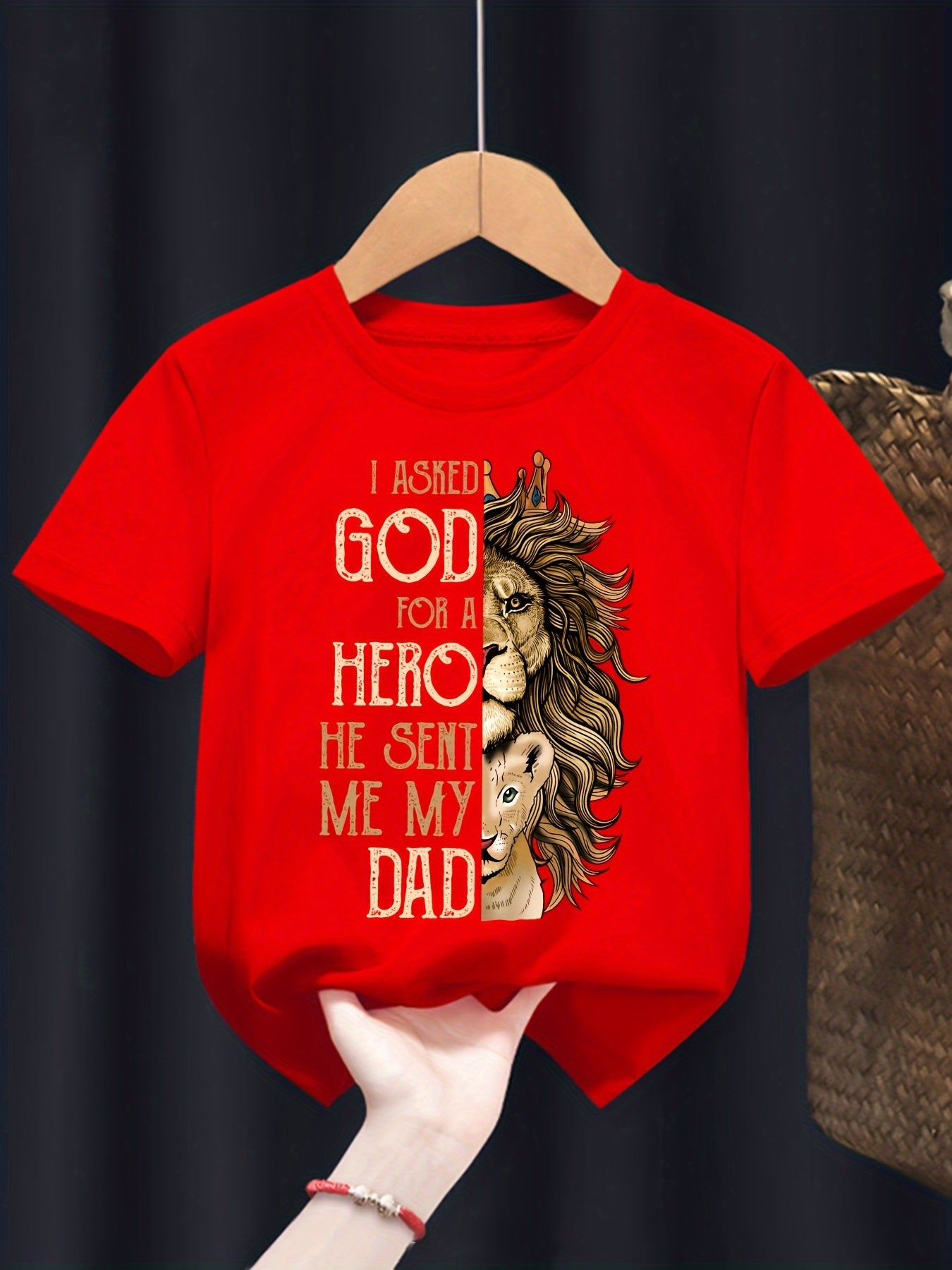 Boy's T-shirt, Lion And Letter Print Vibrant Short Sleeve Crew Neck Summer Tee Tops