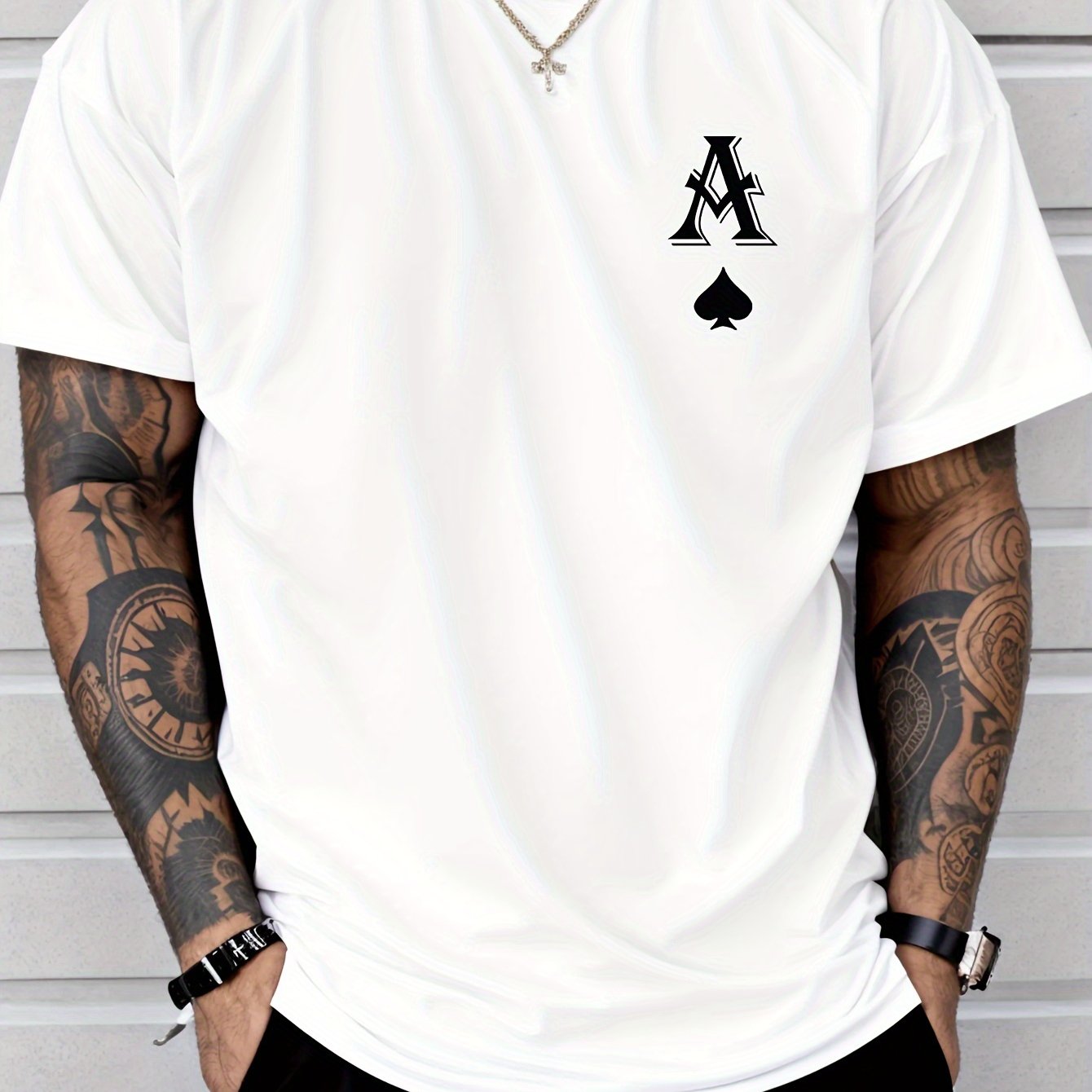 A Print Men's Creative Top, Casual Short Sleeve Crew Neck T-shirt, Men's Clothing For Summer Outdoor