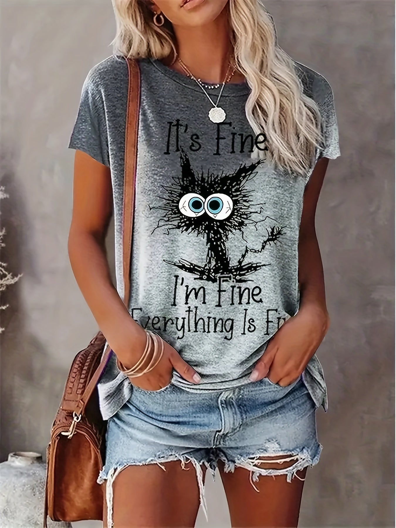 Letter Print Crew Neck T-Shirt, Casual Short Sleeve T-Shirt For Spring & Summer, Women's Clothing