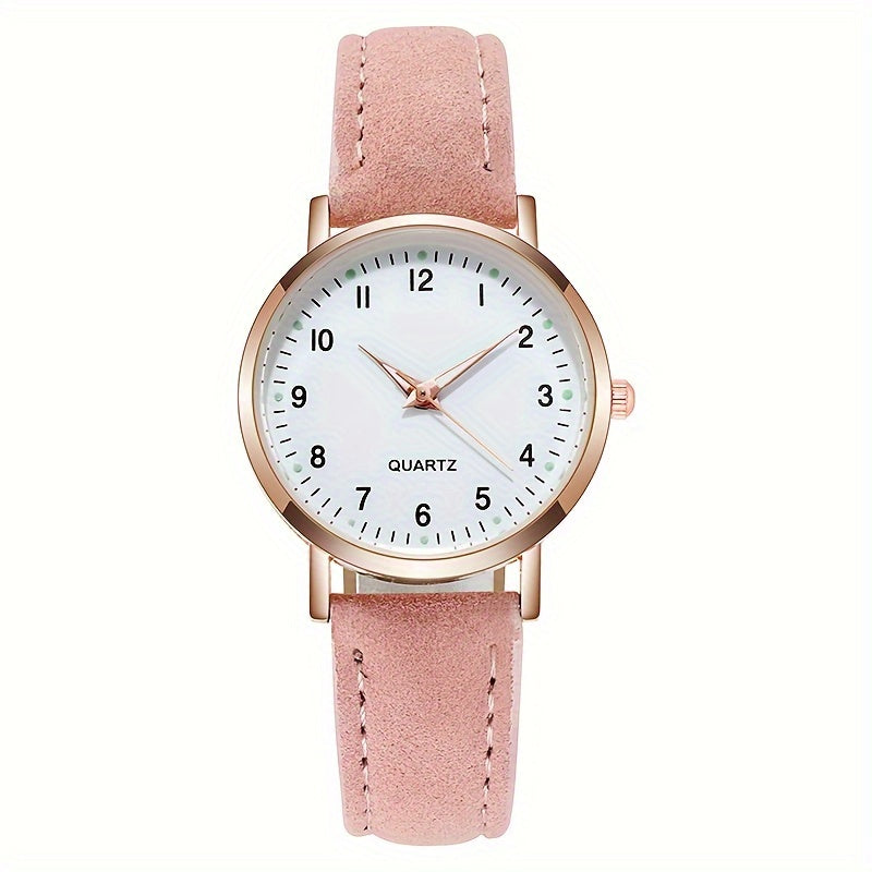 [Round Luminous Quartz Watch For Women] Cute Round Pointer Quartz Watch Luminous Analog Matte Color PU Wrist Watch For Women Daily Use