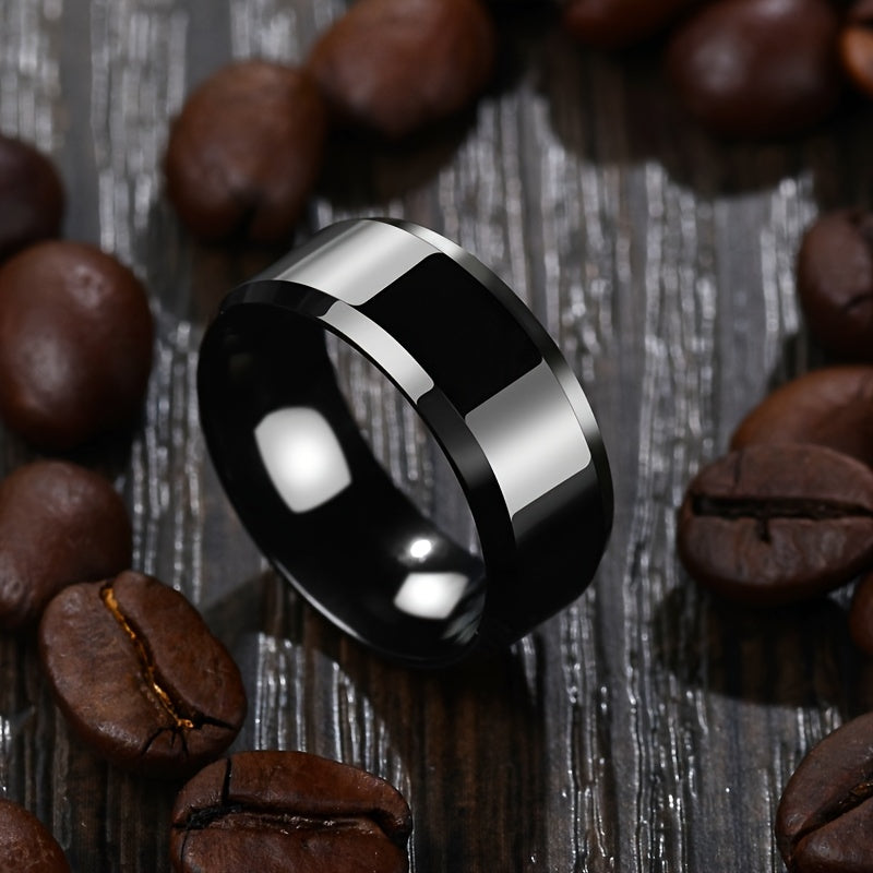 8mm Black High Polished Trendy Men's Stainless Ring Size 7-13