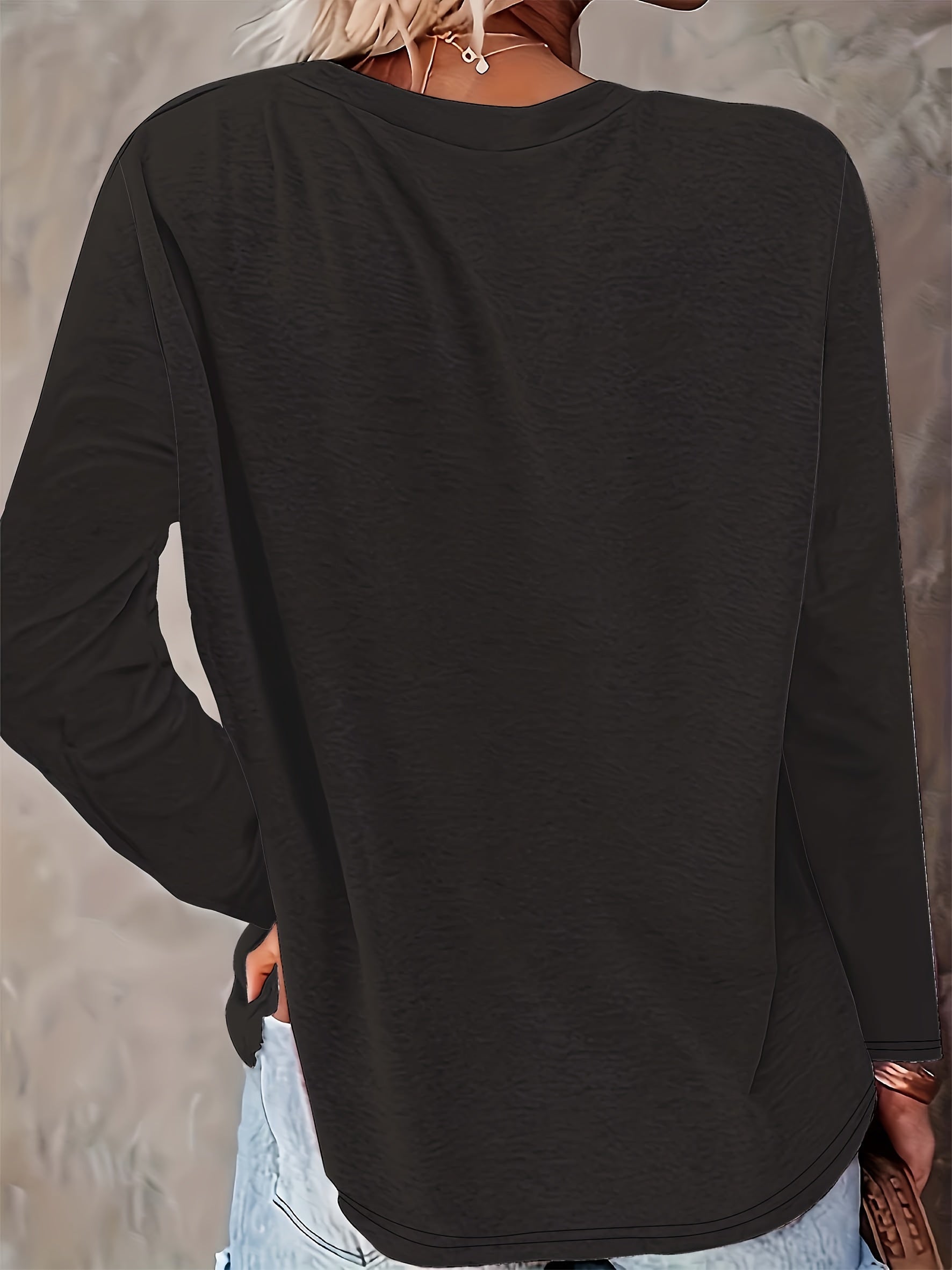 Snowman Print Crew Neck T-shirt, Casual Long Sleeve Top, Women's Clothing