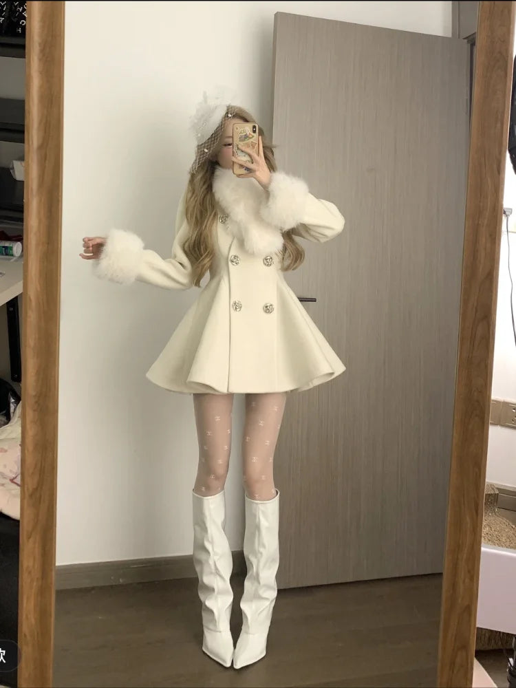 Overcoat Woolen Coat Women 2025 Autumn Winter New Thicked Warm Jackets Y2k Slim Waist Subcultural American Tops Mujer