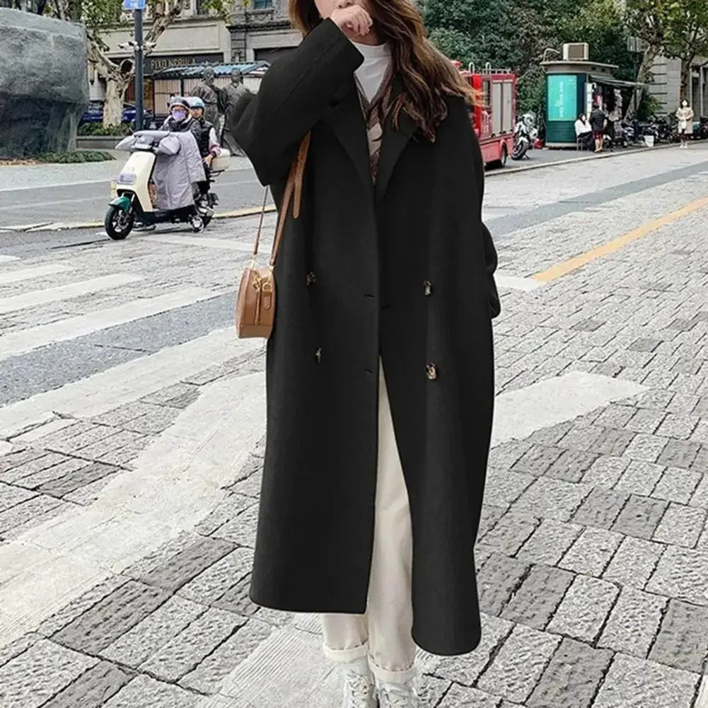 Women Woolen Coat Double-Breasted Autumn Winter New Fashion Loose Long Trench Coat Retro Loose Female Overcoat Ladies Windbreak