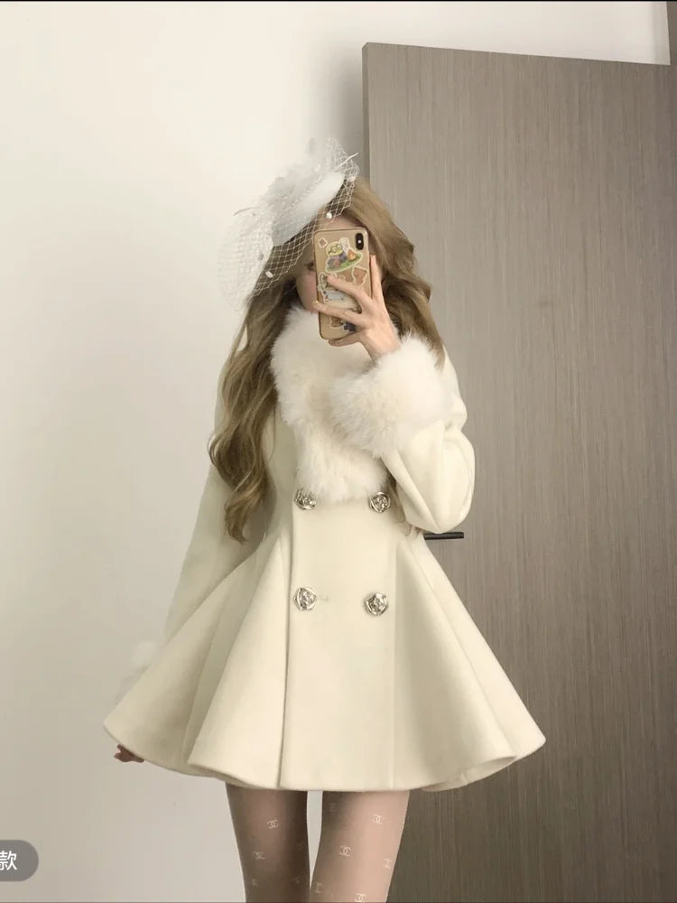 Overcoat Woolen Coat Women 2025 Autumn Winter New Thicked Warm Jackets Y2k Slim Waist Subcultural American Tops Mujer