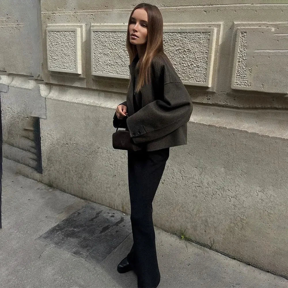 Woolen Women's Jacket Elegant Loose Long Sleeve Turndown Single Breasted Female Overcoat 2024 Winter Fashion Casual Lady Coat