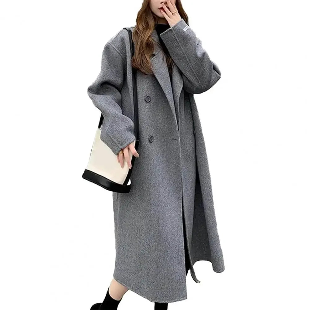 Women Woolen Coat Double-Breasted Autumn Winter New Fashion Loose Long Trench Coat Retro Loose Female Overcoat Ladies Windbreak