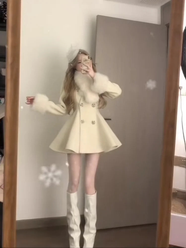 Overcoat Woolen Coat Women 2025 Autumn Winter New Thicked Warm Jackets Y2k Slim Waist Subcultural American Tops Mujer